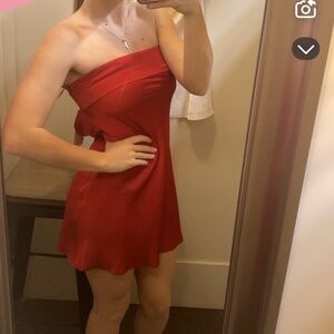 Red strapless dress